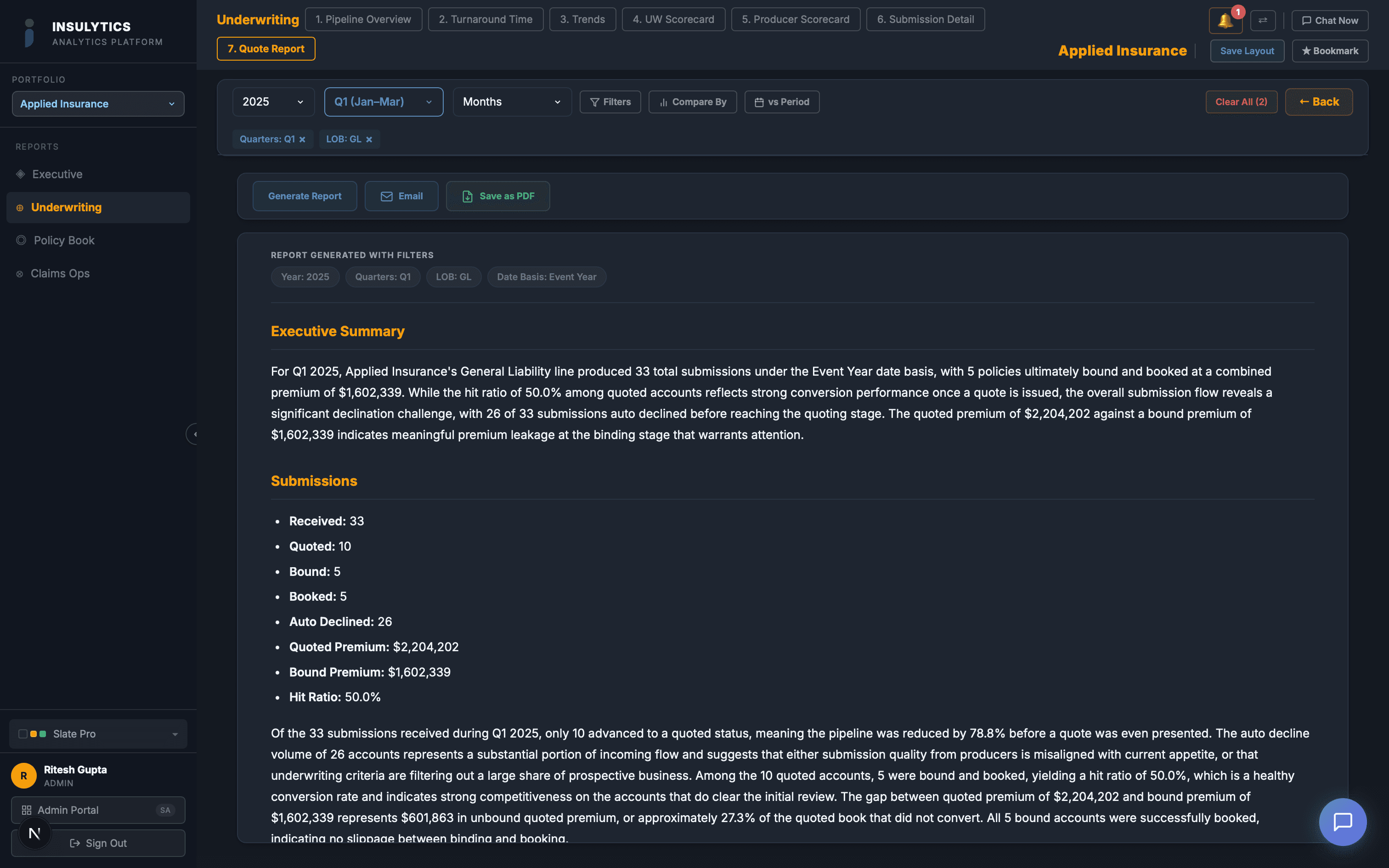 Calipera AI generating reports on the fly